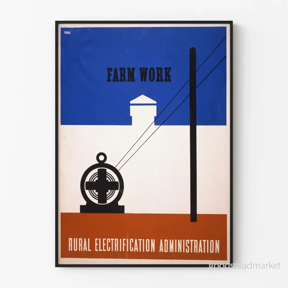 Vintageposter Farm Work - Administration de l'Électrification Rurale