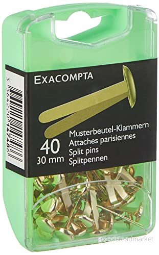 Exacompta Ref 14748E Låda med 40 metallhäftklämmor runt huvud Höjd 30 mm x bredd 7 För smått hantverk, scrapbooking, fotoalbum, kort Guldfärg 3364220147486