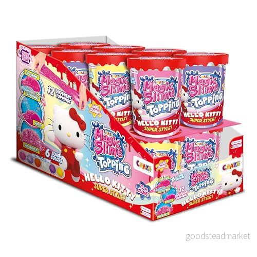 CRAZE Magic Slime Topping Hello Kitty, 16 burkar för barn, varje burk innehåller 70 ml och två toppingar, färger slumpmässiga toppingar 4059779052860