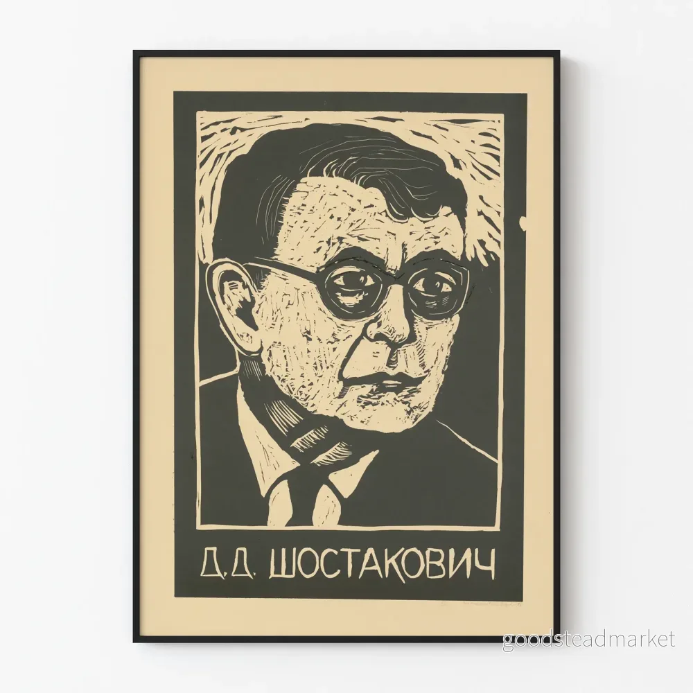 Porträttposter av Dmitri Sjostakovitj i gravyrstil Porträttposter av Dmitri Sjostakovitj i gravyrstil