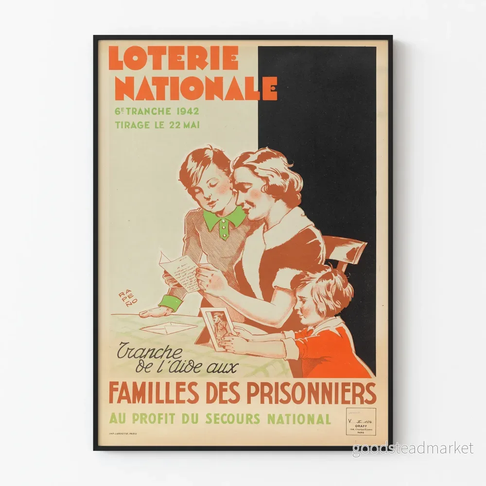 Vintageposter från Nationallotteriet 1942 - Hjälp till familjer till fångar