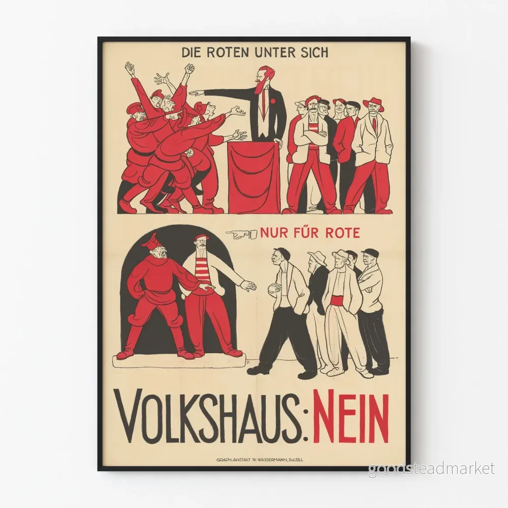 Vintage propagandaposter för tyska Volkshaus Nein, dekorativ