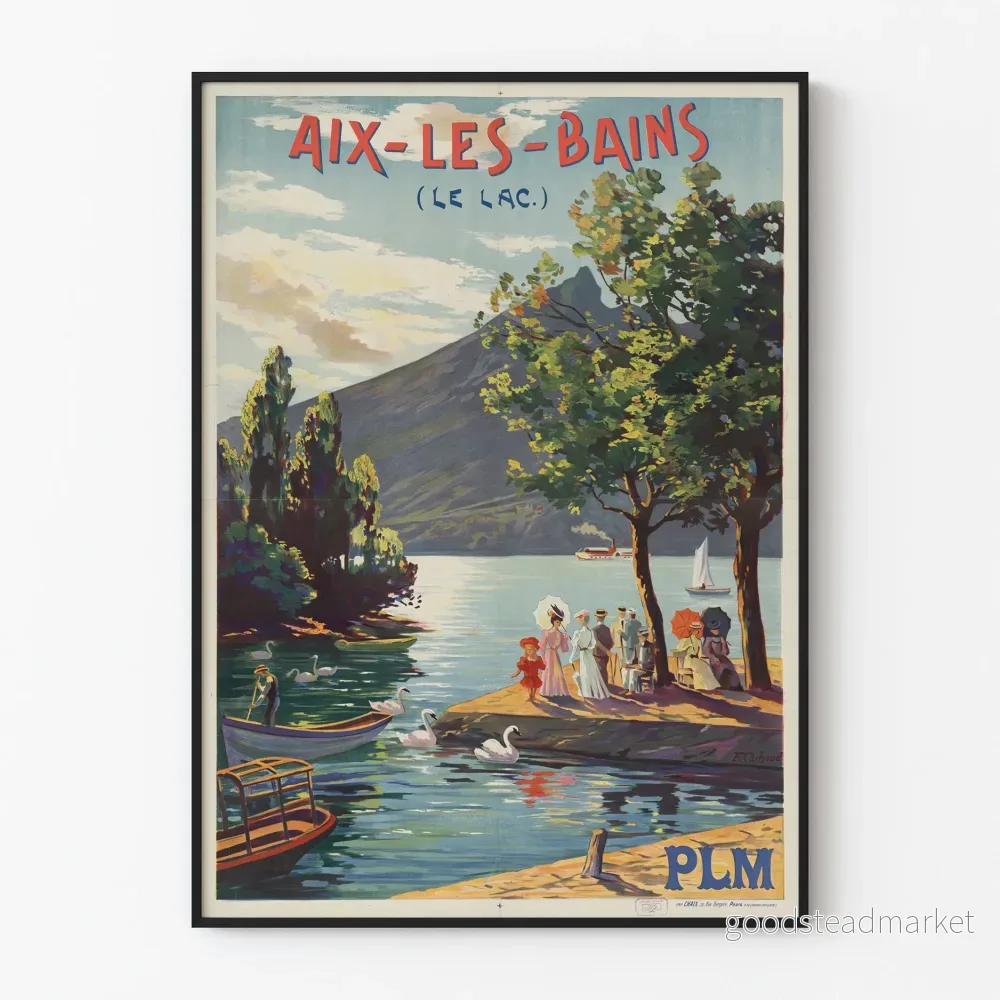 Vintageaffisch Aix-les-Bains sjön - Retro väggdekoration