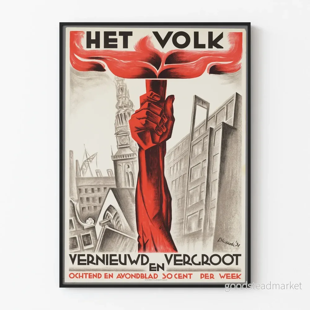 Vintageposter 'Het Volk' med upplyft knuten näve - Politisk väggdekoration