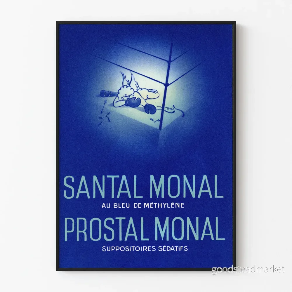 Vintageaffisch Santal Monal Prostal Monal i metylblått