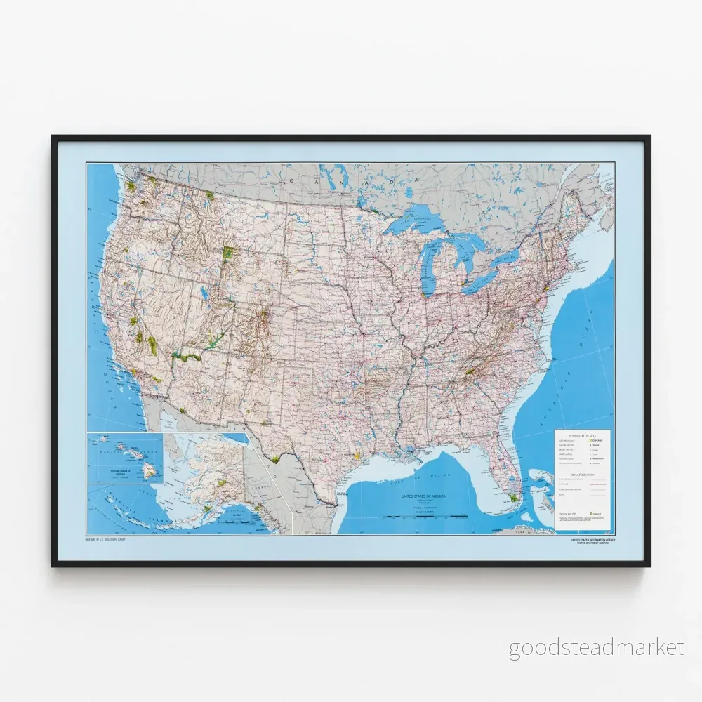 Poster över USA-karta – Geografisk väggdekoration