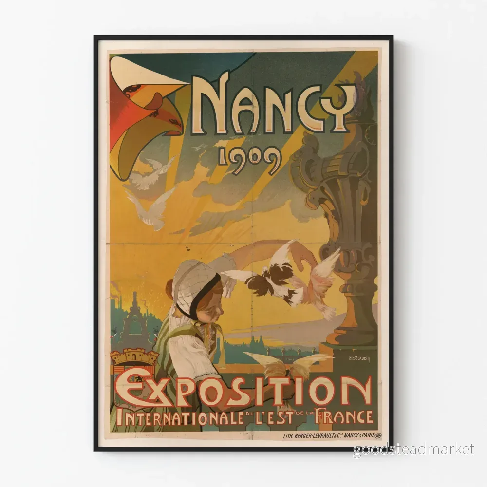 Vintageposter för den Internationella Utställningen i Östra Frankrike, Nancy 1909