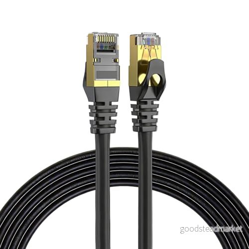 Elfcam® 10 m RJ45 Cat 7 Ethernet nätverkskabel, tvinnat SFTP par, 100% koppar, 6 mm kabeldiameter, 28 AWG rund kabel och svart (10 m) 3701528703486