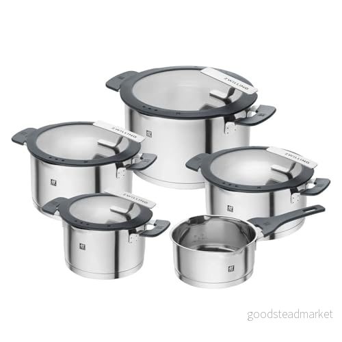 ZWILLING Förenkla kruksats i rostfritt stål, 5 delar, med integrerad sikt locket, lämplig för induktion, silver svart 4009839535390 ZWILLING Förenkla kruksats i rostfritt stål, 5 delar, med integrerad sikt locket, lämplig för induktion, silver svart 4009839535390
