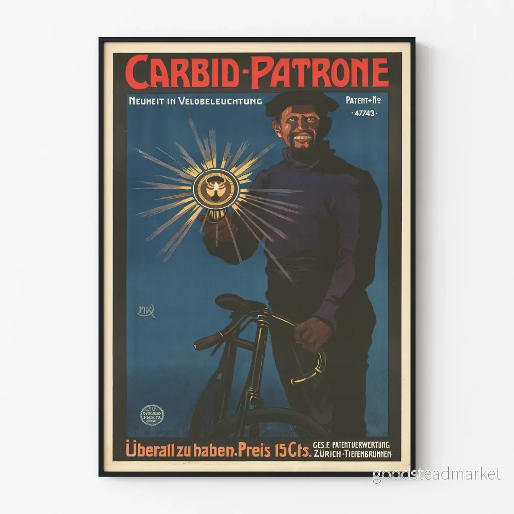 Vintageposter för karbidpatron-lampa för cykel