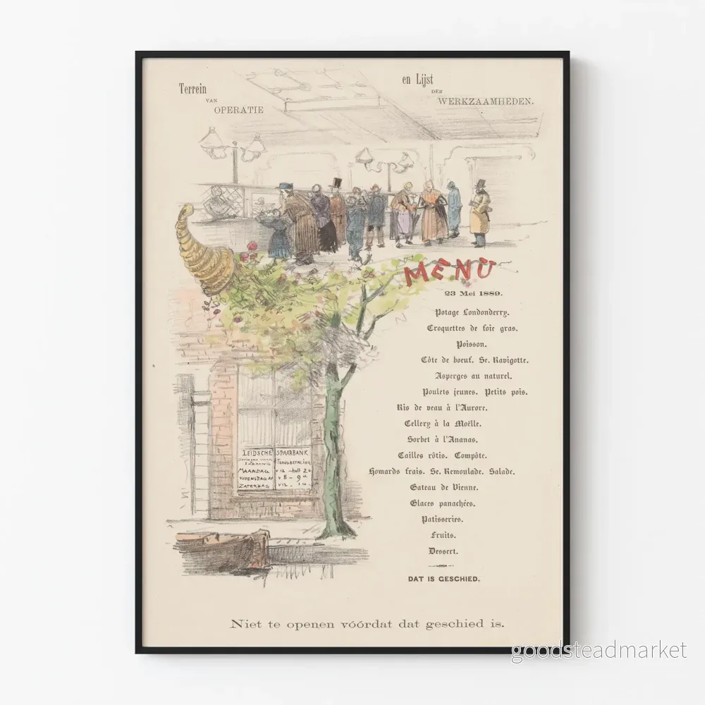 Vintage menyposter 1889 väggdekoration