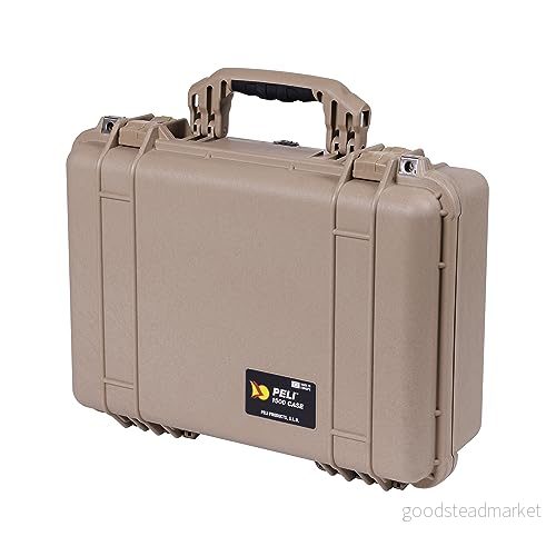 PELI 1500 stötsäker låda för elektronik och AV system, IP67 vatten dammtät, 19 liters kapacitet, tillverkad i Tyskland, inget skum, ökenbeige 19428077327