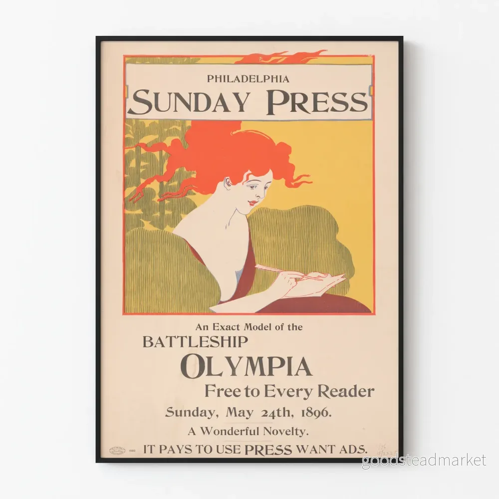 Vintageposter Battleship Olympia Philadelphia Söndagspress
