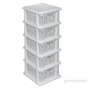 BranQ Home Essential Universell, multifunktionell hylla i bambudesign, BPA fri plast, 5 korgar, gräddvit 5901098176514