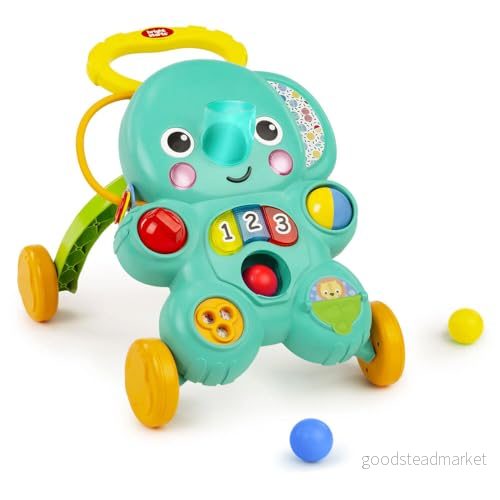 Bright Starts, Stroll 'n Roll 2 i 1 bolllekvagn elefant med ljus och musik, unisex, 6 månader mer flerfärgad 74451168015