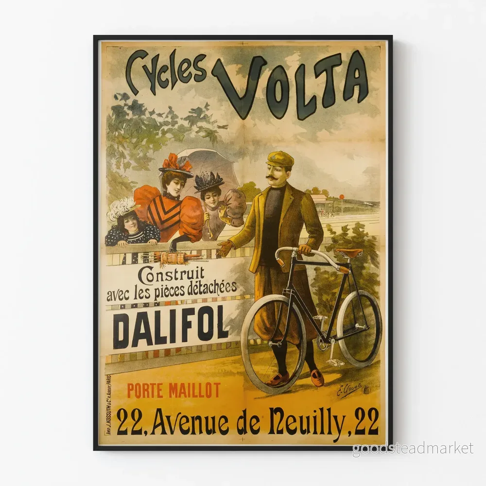 Vintageposter Cycles Volta, retro väggdekoration med cykel