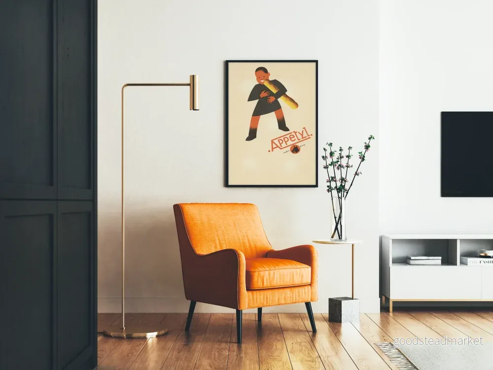 Vintageposter Appetyl - Lekfull illustration med barn och baguette - Bild 2