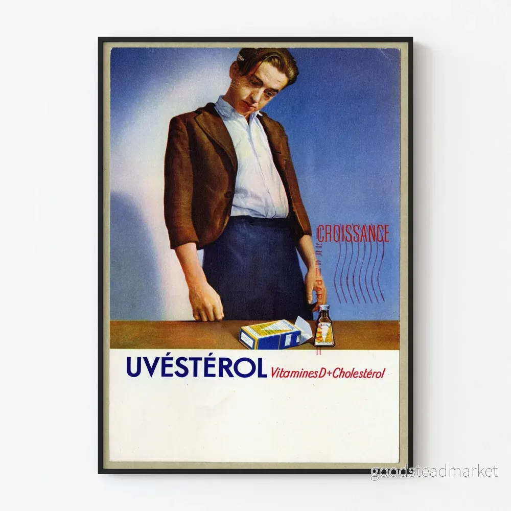 Vintageposter UVÉSTÉROL Vitaminer D + Kolesterol för väggdekoration Vintageposter UVÉSTÉROL Vitaminer D + Kolesterol för väggdekoration