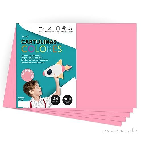 Färgkartong, A4 Pastellfärgad kartong, 180gr färgade Folios för Hantverk, Skriv ut dina kreativa dokument och mönster, Pastellfärgade · m office (x50, rosa) 8447031012619