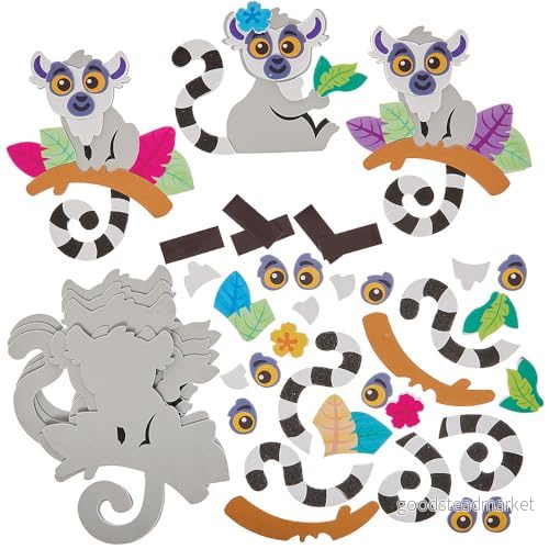Baker Ross FN176 Lemur mix & match magnetkit 8 pack, djurdekorationer, pysselkit för barn 5063067011322