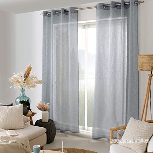 Enjoy Home Maya voile 8 silveröljetter diameter 4 cm linneffekt 100% polyester marinblå färg 140 x 240 3661090134951