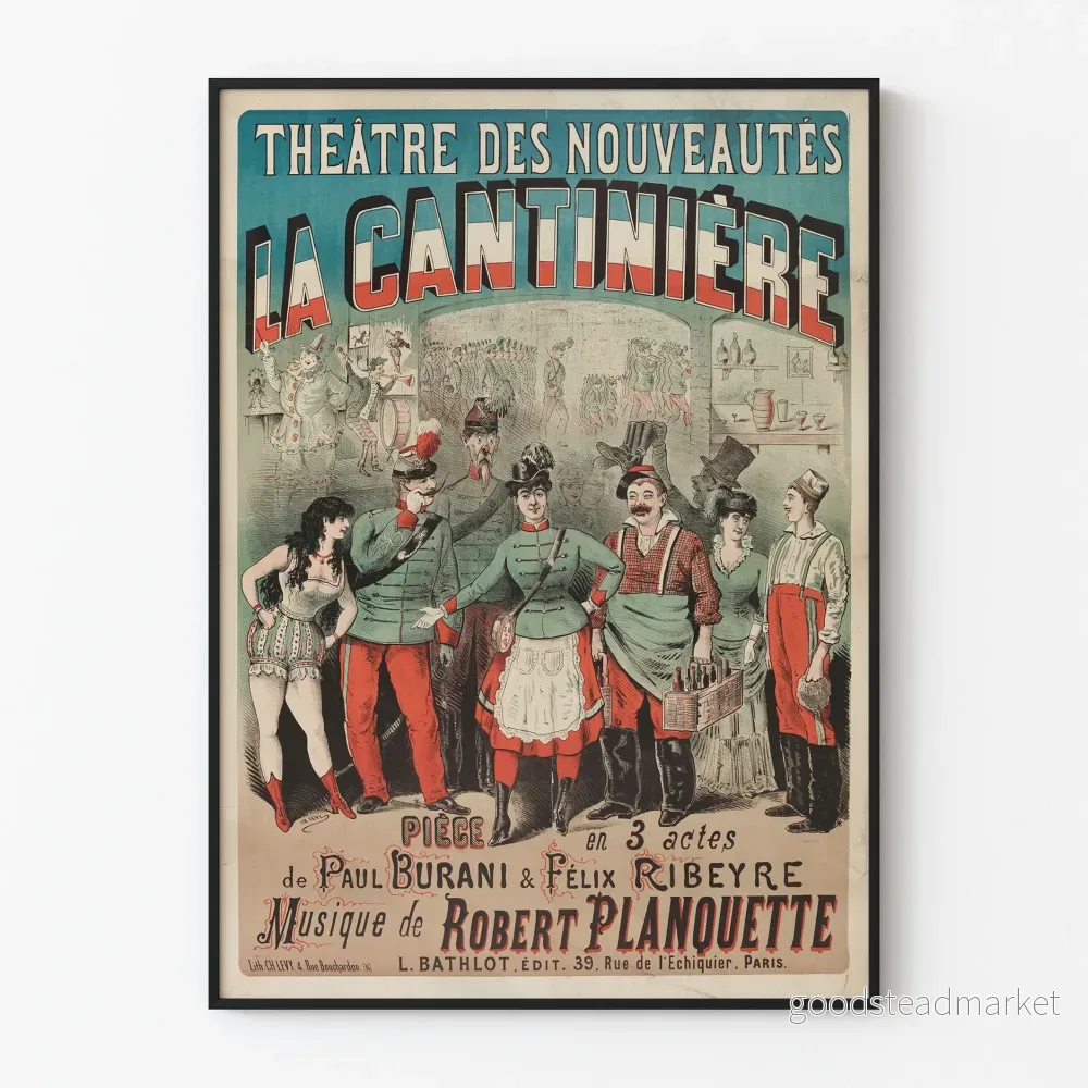 Teateraffisch för Théâtre des Nouveautés La Cantinière - Vintage väggdekoration