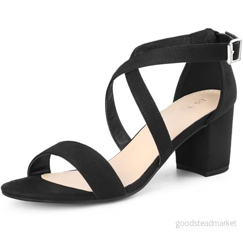 Allegra K kvinnors Crisscross ankelrem block hälsandaler, Svart, 40 EU 601382609869