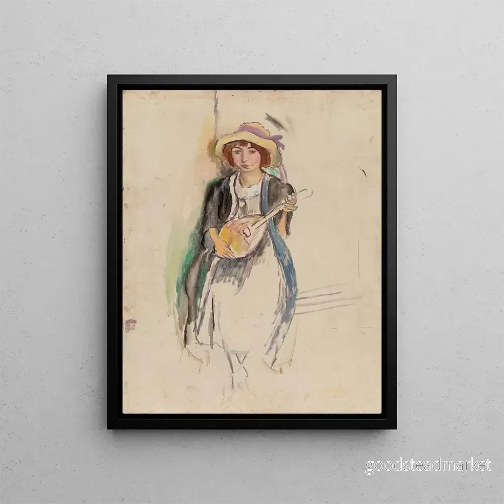 Målning Flicka med mandolin – Jules Pascin | Konsttryck Målning Flicka med mandolin – Jules Pascin | Konsttryck
