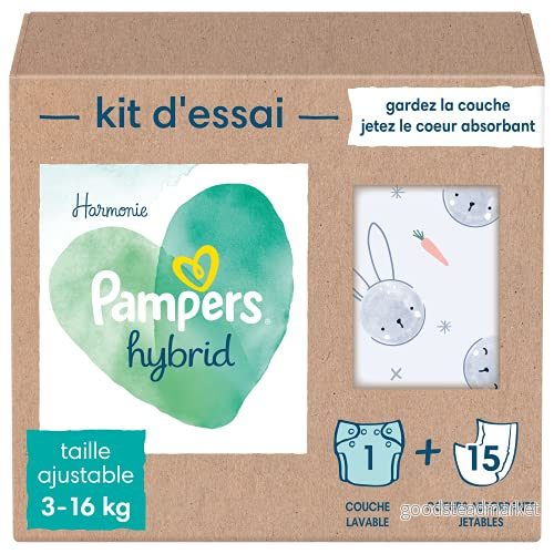 Pampers Harmony Hybrid Trial Pack, 1 miljövänlig tvättbar blöja + 15 absorberande engångsöversta lager, justerbar storlek, kanindesign 8006540297933