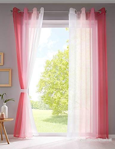 2 pack gardiner vertikal färggradient tryck transparent ”modena” med öljetter och gardinband, dekorativ gardin H x B 145 140 cm rosa toner, 1000183 4041984942333