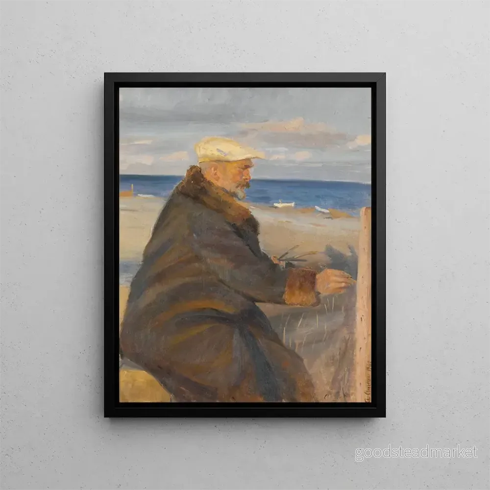 Målning Michael Ancher som målar vid stranden - Anna Ancher | Konsttryck