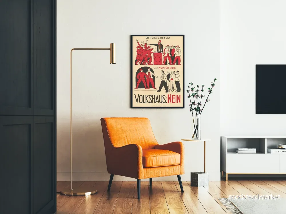 Vintage propagandaposter för tyska Volkshaus Nein, dekorativ - Bild 2