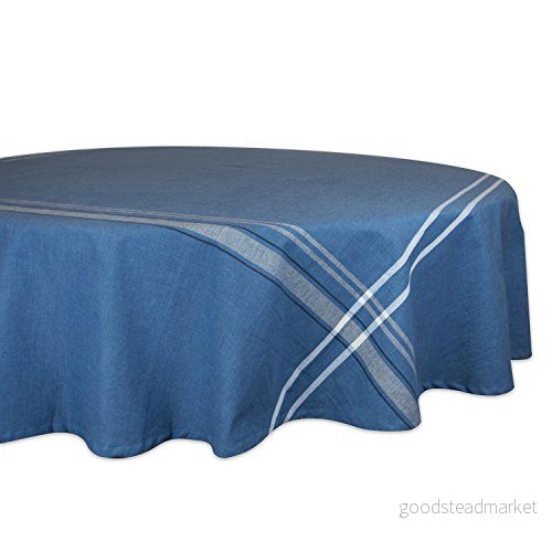 DII Fransk randig bordskollektion bondgårdsstil matbord linne bordsduk, 178 cm rund, blå Chambray 738215359957