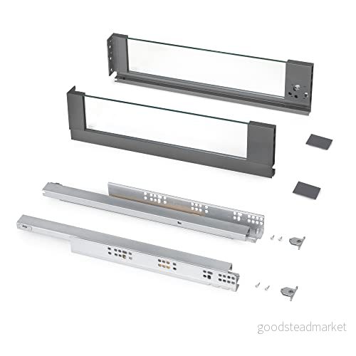 Emuca Vertex ytterlåda 40 kg höjd 131 mm med glasväggar, 500 mm, grå antracit, stål och aluminium glas, 1 set 8432393287072