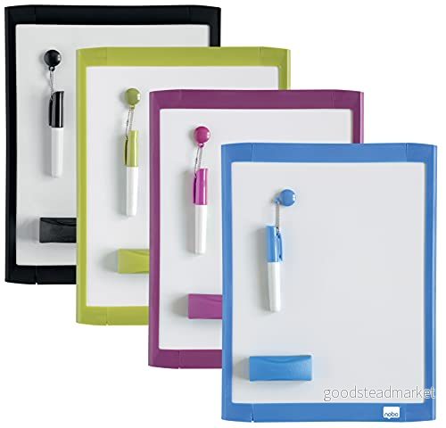 Nobo Liten Magnetisk Whiteboard med Färgad Ram, Avtorkningsbar, Väggmontering, Inkluderar Whiteboardpenna, Magneter och Självhäftande Fästen, 216 x 280 mm, 1903816 5028252346597