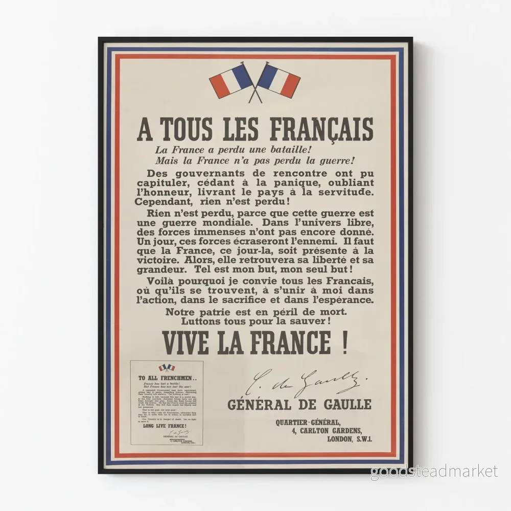 Historisk poster A Alla fransmän – Upprop av general de Gaulle Historisk poster A Alla fransmän – Upprop av general de Gaulle