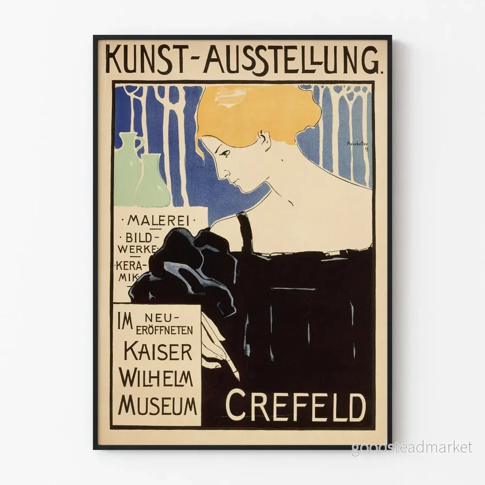 Vintage affisch för konstutställning Kaiser Wilhelm Museum Krefeld