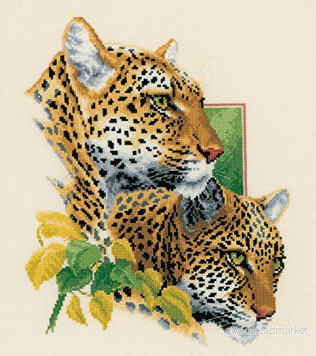 Vervaco siffermönster 2 Leoparder Aida siffertemönsterförpackning i räknat korsstygn, bomull, flerfärgad, 29 x 33 0,3 cm 5413480170586