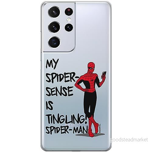 ERT GROUP mobiltelefonfodral för Samsung S21 ULTRA originalt och officiellt licensierat Marvel mönster Spider Man 024 optimalt anpassad till formen på mobiltelefonen, gedeeltelijk transparant 5905795000530
