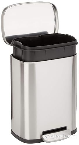 Amazon basics 5 l soptunna för köket med rörpedal av stål försiktigt stängande lock, kök, badrum eller kontor, rektangulär, satin nickel, 1,3 gallon 192233059716
