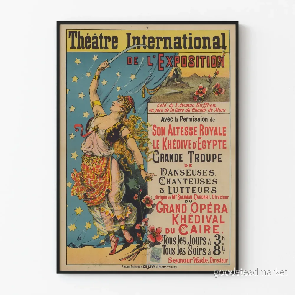 Vintageaffisch för det internationella teater- och utställningsposterspektaklet - Dansare och brottare från Khedivalens stora opera i Kairo
