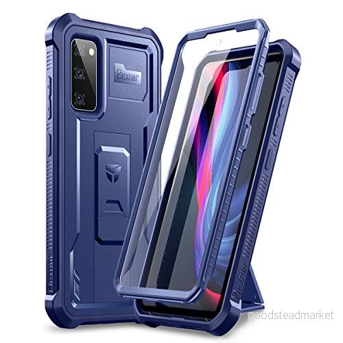 Dexnor Kompatibel med Samsung Galaxy S20 FE 5G fodral 6,5 tum (passar inte S20) inbyggt skärmskydd militärklass 360 helkropp stöttåligt stötskydd stativ Blå 6972291199371