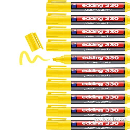 edding 330 permanent markör gul 10 pennor mejselspets 15 mm vattentät, snabbtorkande, smutssäkra för kartong, plast, glas, trä, metall och tyg 4004764789528