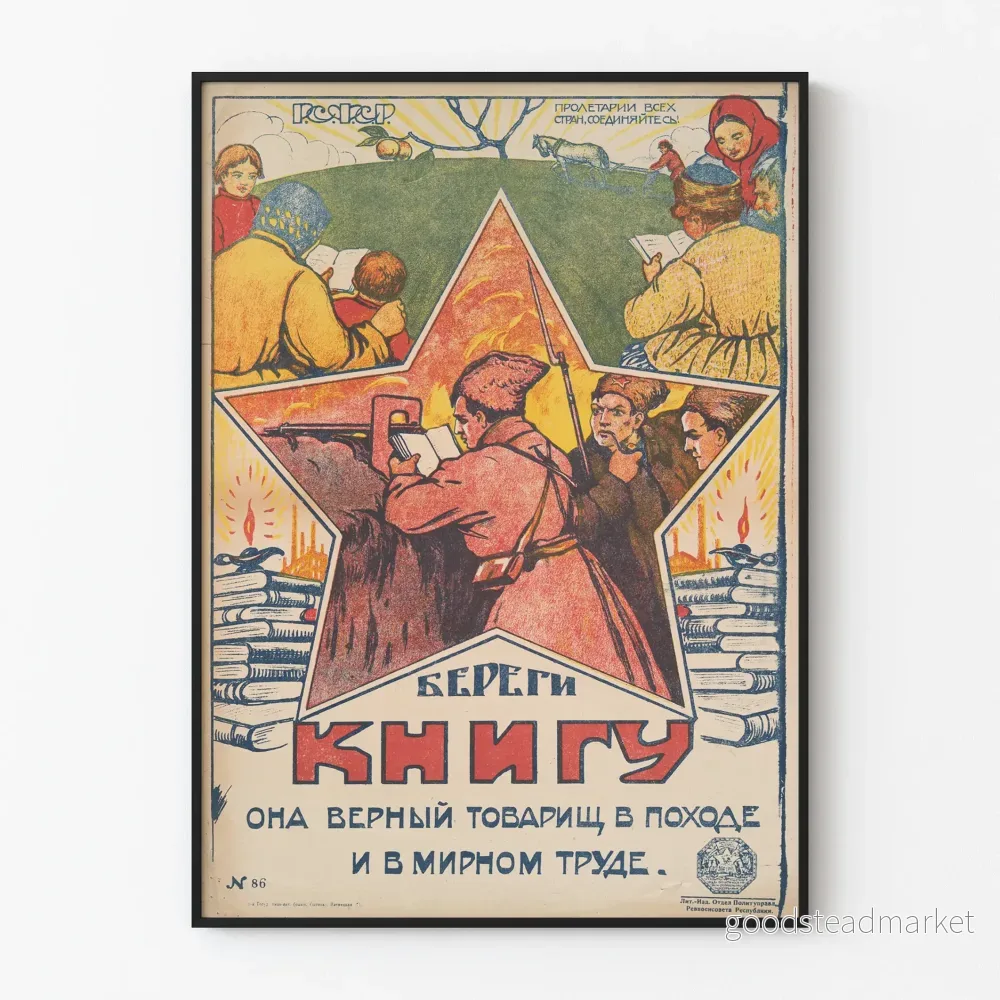 Vintage Rysk Poster för Boksäkerhet och Aktivistläsning