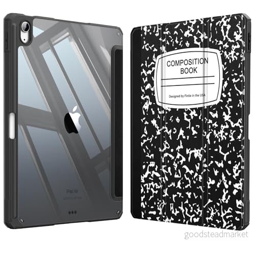 Fintie Hybrid tunt fodral för iPad Air 11 tum M2 (2024), 5:e generationen (2022)/iPad 4:e (2020) 10,9 med transparent baksida och pennhållare, kompositionsbok 840173904534
