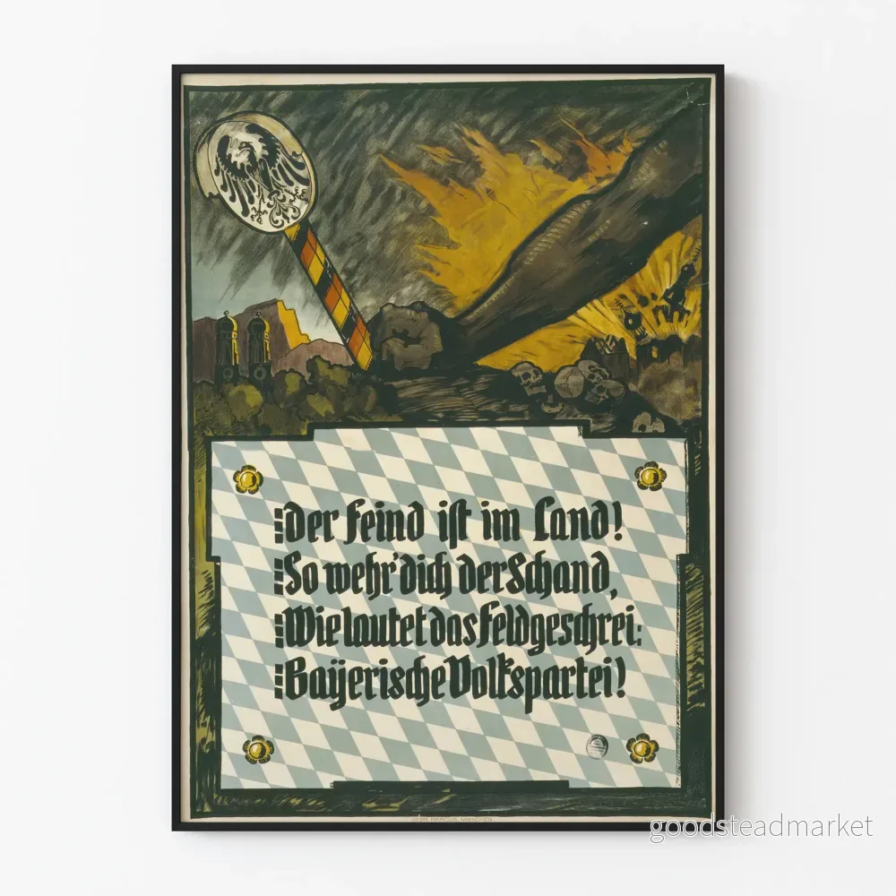 Vintage bayersk poster med knytnäve och kejsarens emblem