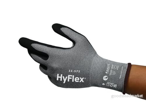 Ansell HyFlex 11 571 Skärsäkra arbetshandskar, nötningsbeständig nitrilbeläggning, industriella skyddshandskar, lätta, andningsbara och tvättbara, PPE män kvinnor, blå, storlek XL (1 par) 76490641610