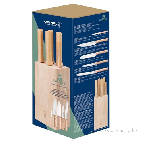 Opinel Parallele Bread knivblock med 5 knivar, av bokträ, knivset, 254579 3123840024023