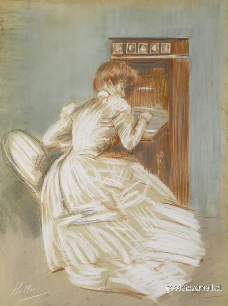 Målning Madame Helleu, son secrétaire - Paul César Helleu | Konsttryck - Bild 2