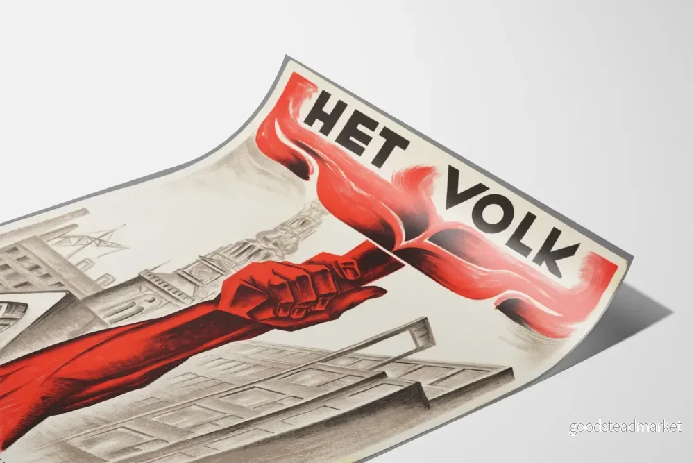 Vintageposter 'Het Volk' med upplyft knuten näve - Politisk väggdekoration - Bild 3